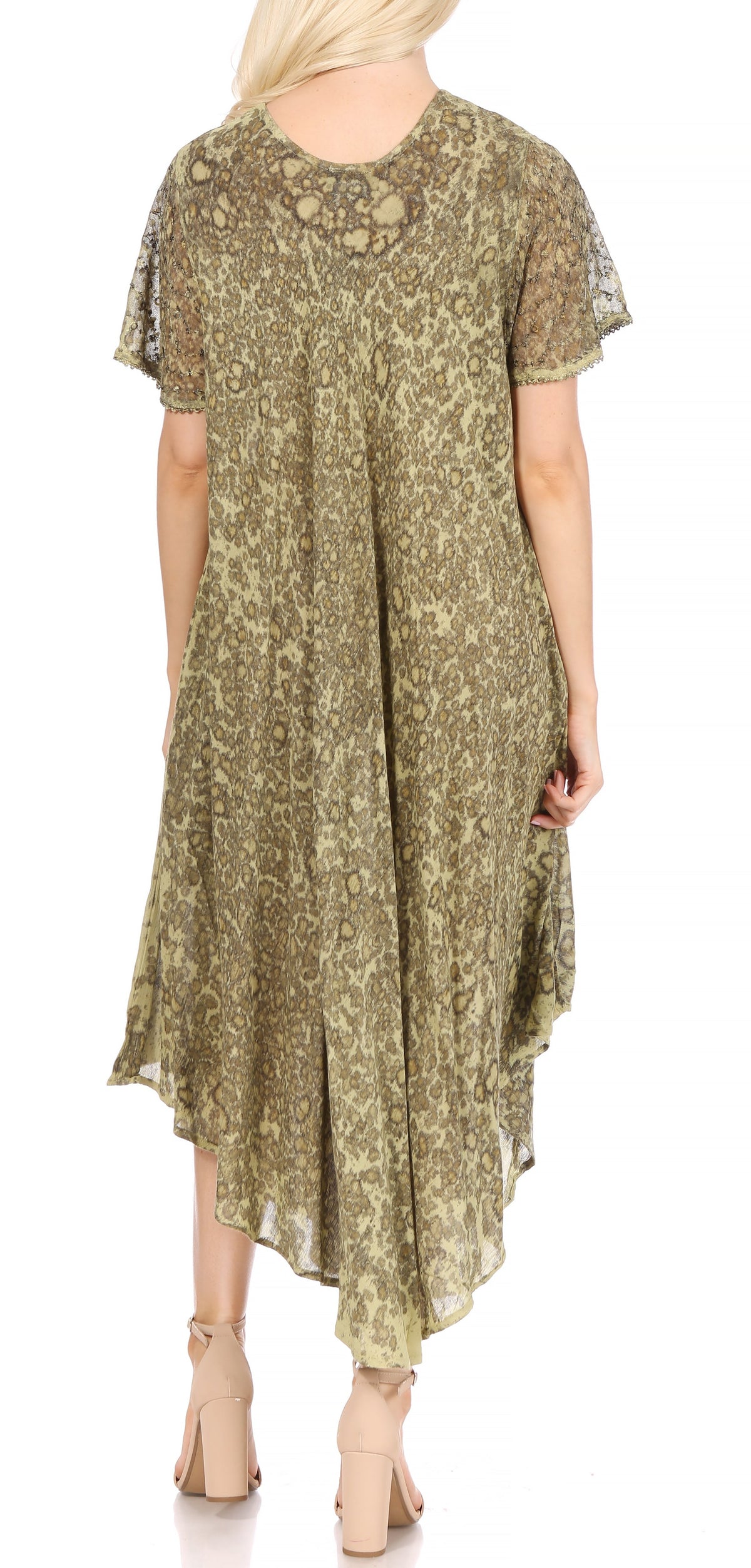 Sakkas Lila Freckled Dyed Cap Sleeve Scoopneck Long Caftan Dress / Cover Up