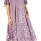 Sakkas Lila Freckled Dyed Cap Sleeve Scoopneck Long Caftan Dress / Cover Up