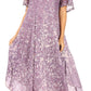 Sakkas Lila Freckled Dyed Cap Sleeve Scoopneck Long Caftan Dress / Cover Up