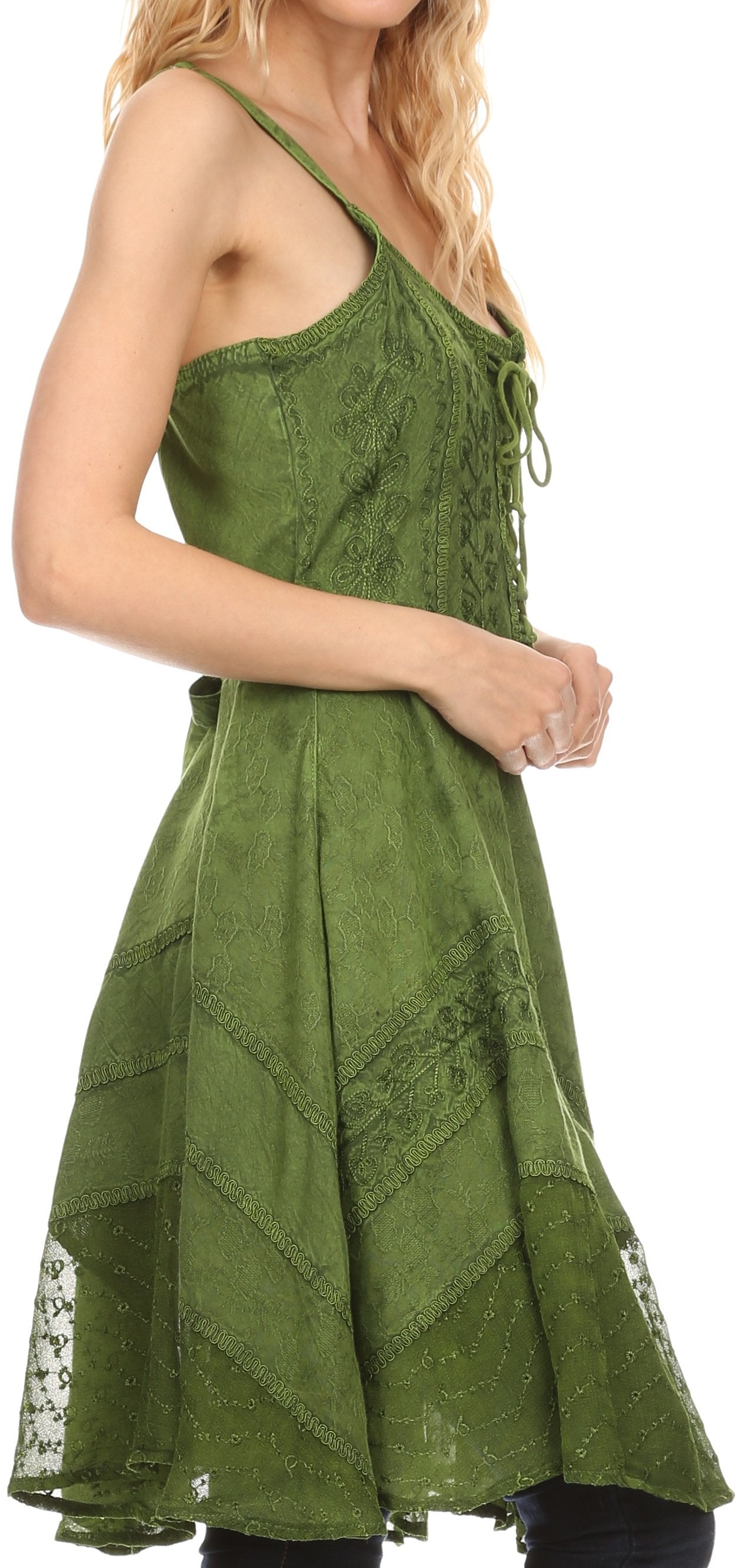 Sakkas Calleea Mid Length Embroidery Sleeveless Spaghetti Strap Corset Batik Dress