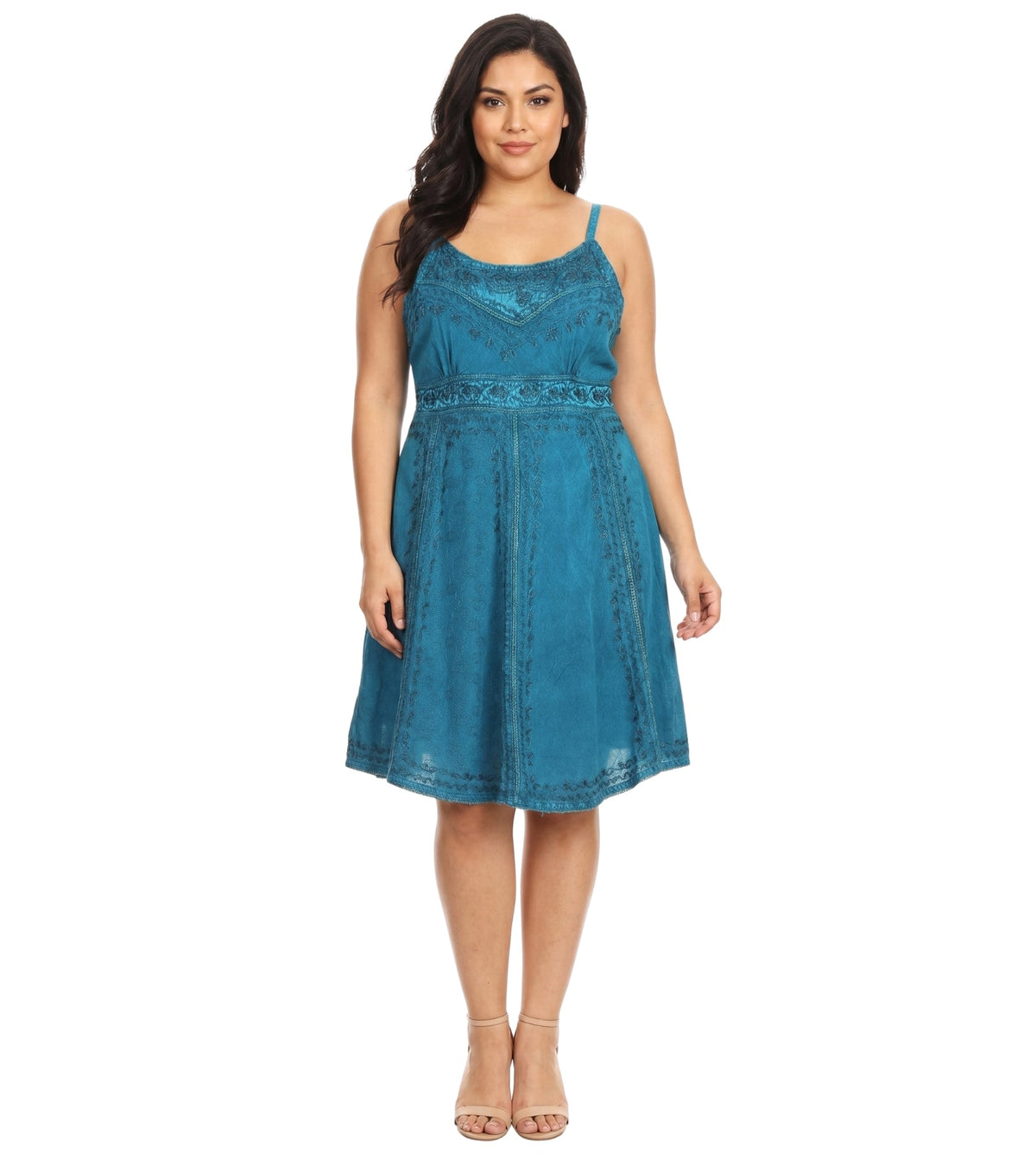 Sakkas Markay Short Mid Length Spaghetti Strap Sleeveless Embroidered Batik Dress