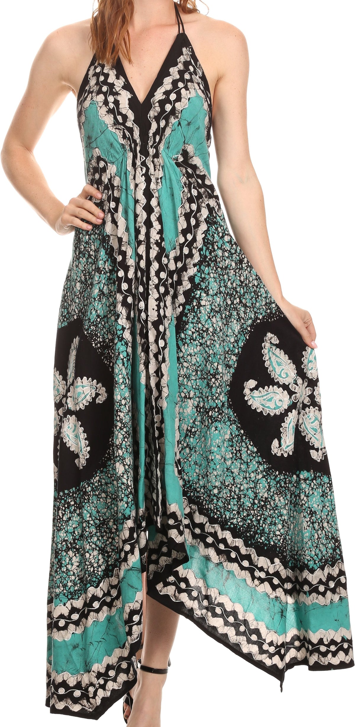 Sakkas Aleayma Strapless Long Adjustable Bead Embroidered Dyed Halter Top Dress