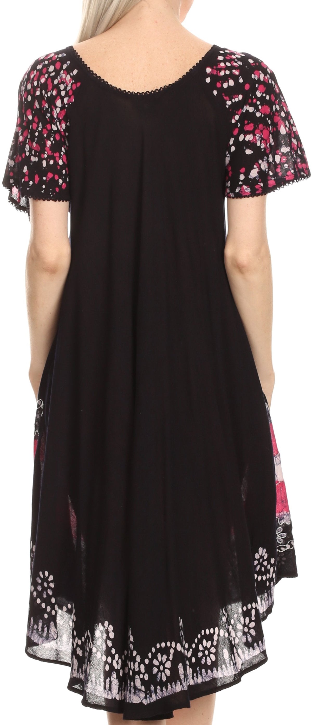 Sakkas Elisha Mid Length Batik Caftan Embroidered Cap Sleeves Floral Pattern