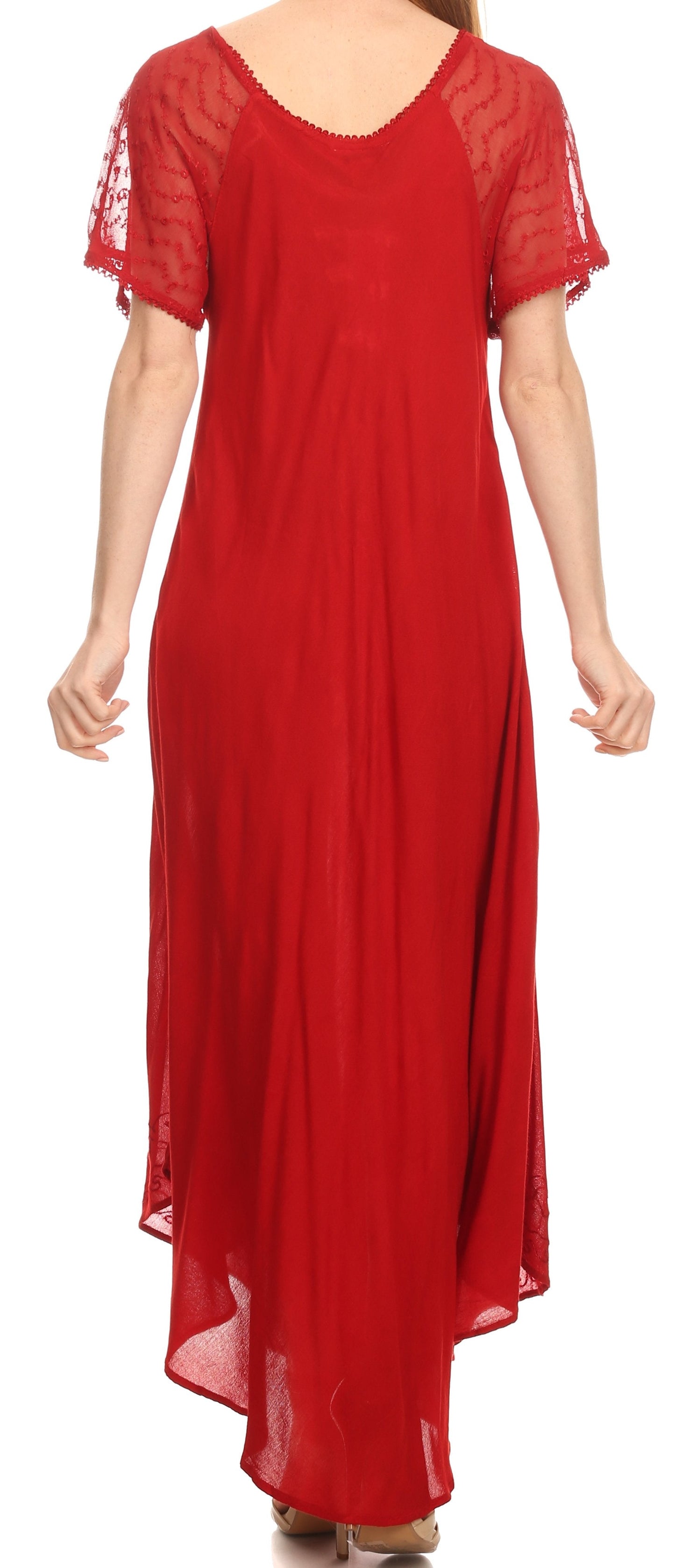 Sakkas Shasta Lace Embroidered Cap Sleeves Long Caftan Dress / Cover Up