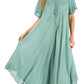 Sakkas Shasta Lace Embroidered Cap Sleeves Long Caftan Dress / Cover Up