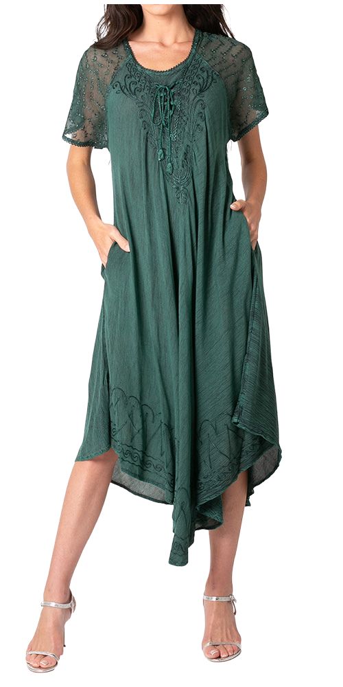 Sakkas Egan Women's Long Embroidered Caftan Dress / Cover Up With Embroidered Cap Sleeves