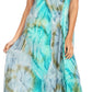 Sakkas Sayli Long Tie Dye Cap Sleeve Embroidered Wide Neck Caftan Dress / Cover Up