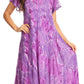 Sakkas Sayli Long Tie Dye Cap Sleeve Embroidered Wide Neck Caftan Dress / Cover Up