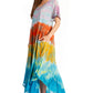 Sakkas Kaylaye Long Tie Dye Ombre Embroidered Cap Sleeve Caftan Dress / Cover Up