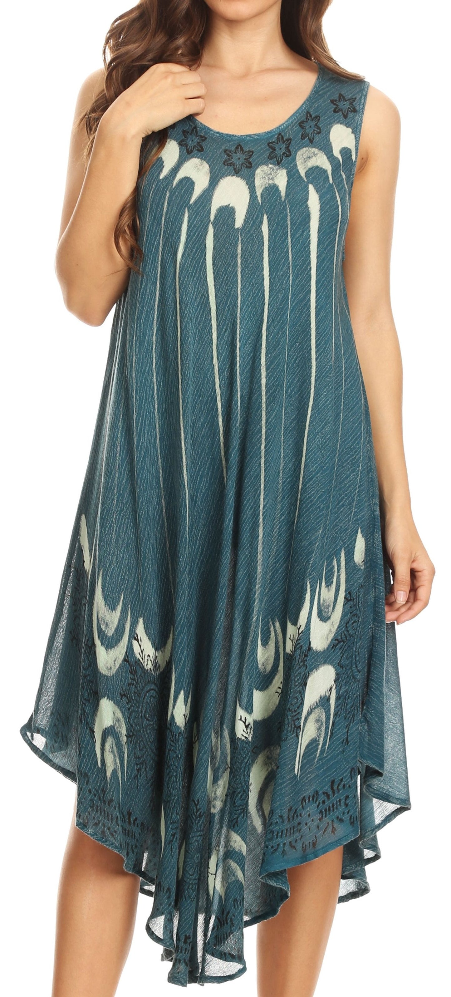 Sakkas Ecrin Women Tie-dye Sleeveless Stonewashed Caftan Cover up Dress Flowy