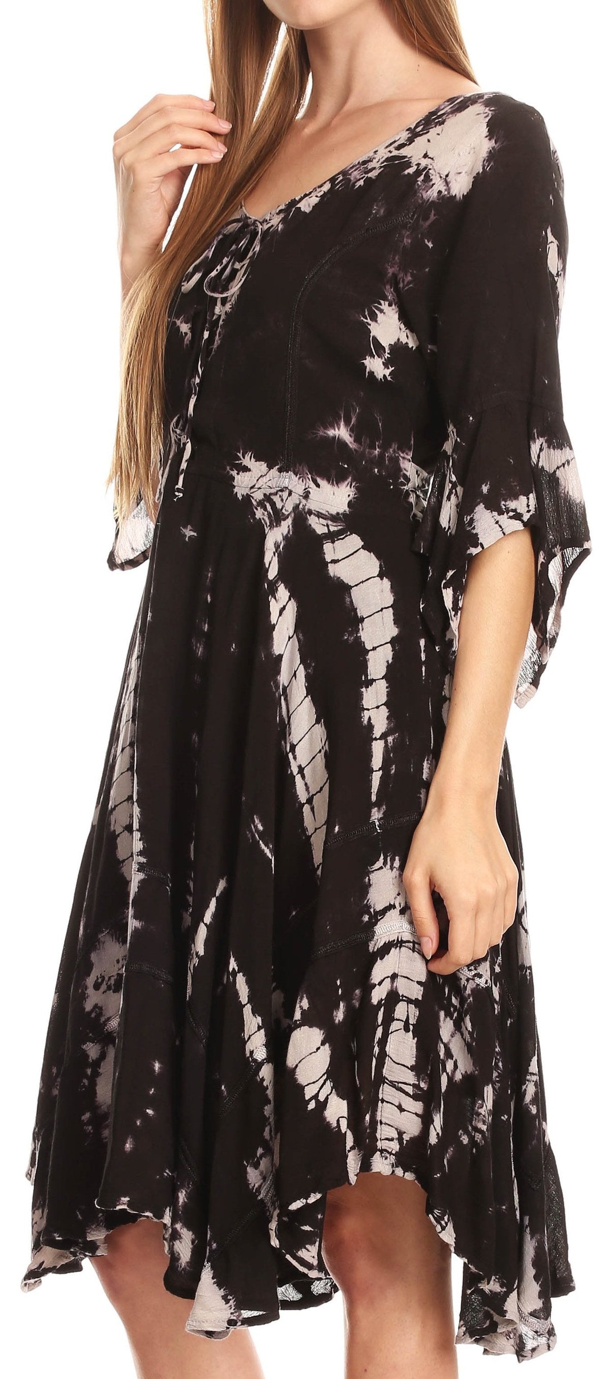Sakkas Ceren Marble Dye Cascading Corset Dress with Handkerchief Sleeves