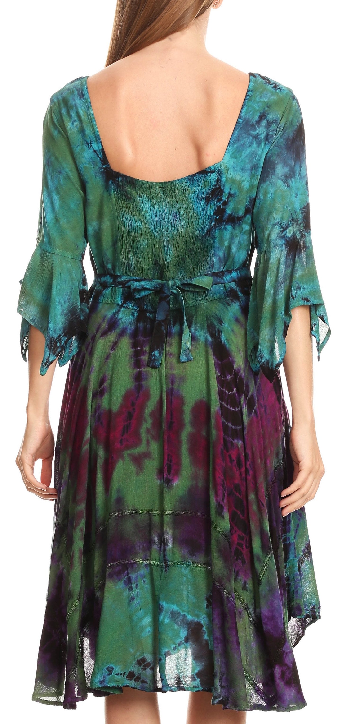 Sakkas Ceren Marble Dye Cascading Corset Dress with Handkerchief Sleeves