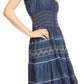 Sakkas Elis Womens Bohemiam Denim Off shoulder Dress Short Casual Smock Sundress