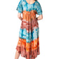 Sakkas Sula Long Laced Tie-Dye Wide Neck Embroidered Boho Sundress Cover Up