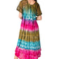 Sakkas Sula Long Laced Tie-Dye Wide Neck Embroidered Boho Sundress Cover Up