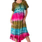 Sakkas Sula Long Laced Tie-Dye Wide Neck Embroidered Boho Sundress Cover Up
