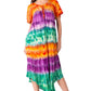 Sakkas Sula Long Laced Tie-Dye Wide Neck Embroidered Boho Sundress Cover Up