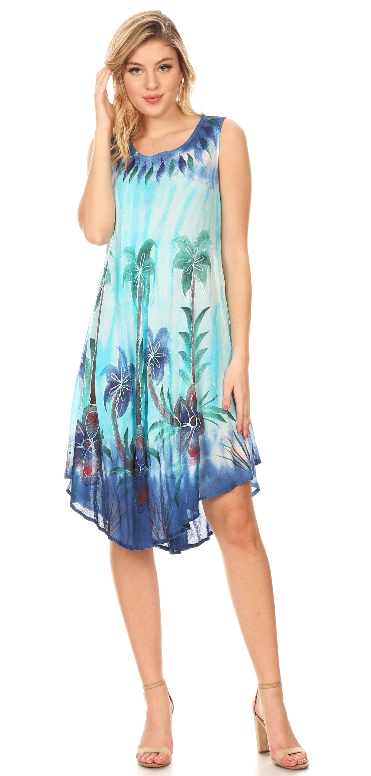 Sakkas Jimena Women's Tie Dye Sleeveless Caftan Dress Sundress Flare Floral Print