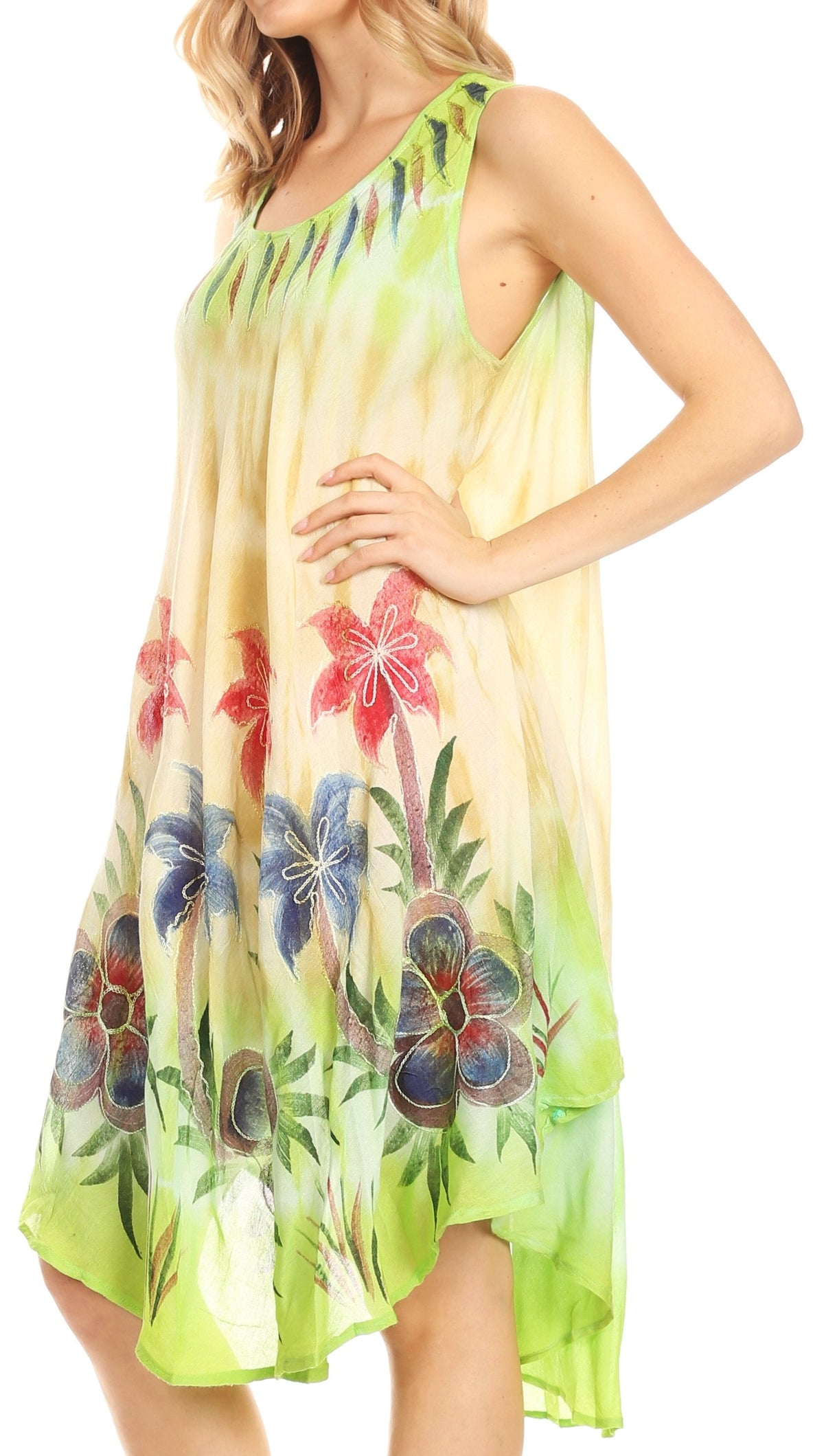 Sakkas Jimena Women's Tie Dye Sleeveless Caftan Dress Sundress Flare Floral Print