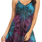 Sakkas Zoe Women's Summer Bohemian Spaghetti Strap Short Dress Tie Dye Embroidered