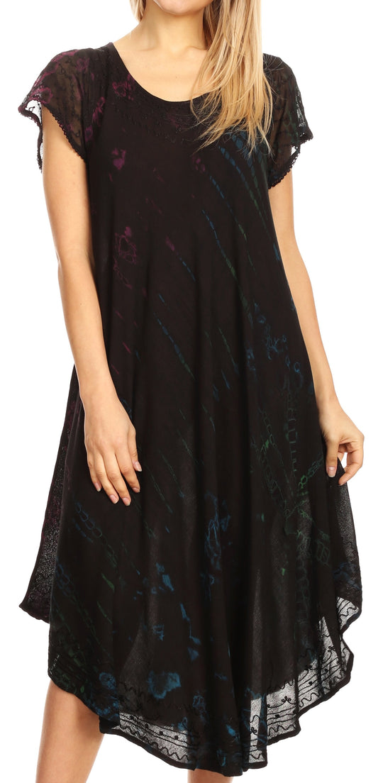 Vestido/Cobertor de Caftán con Manga Corta, Bordado y Teñido Anudado para Mujer Sakkas Sofi