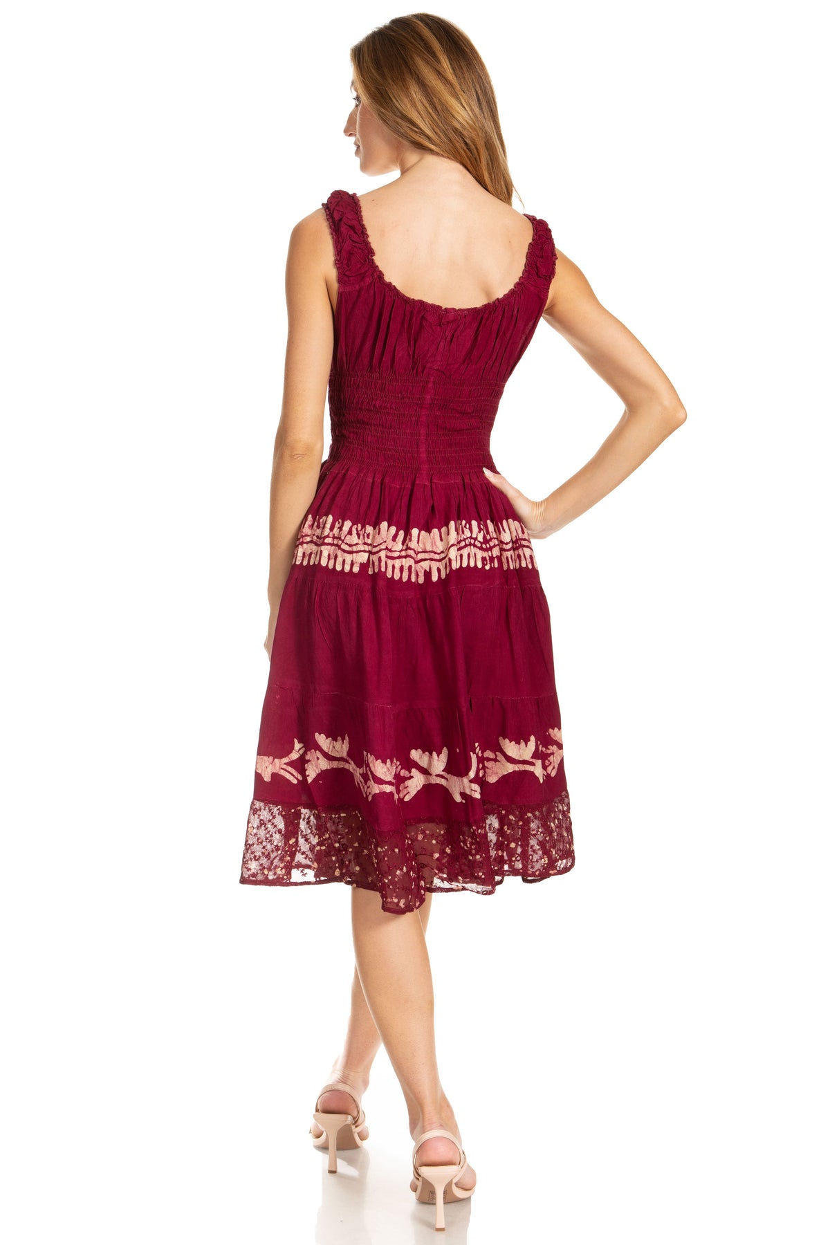 Sakkas Alba Women's Off The Shoulder Smock Ruffle Midi Dress Tie Dye & Embroidery