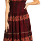 Sakkas Alba Women's Off The Shoulder Smock Ruffle Midi Dress Tie Dye & Embroidery