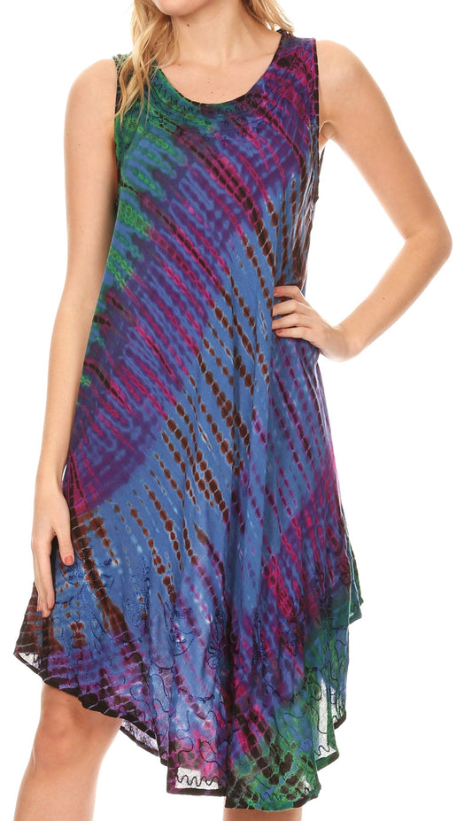 Sakkas Isola Vestido Midi Bohemio de Verano para Mujer sin Mangas con Teñido Anudado