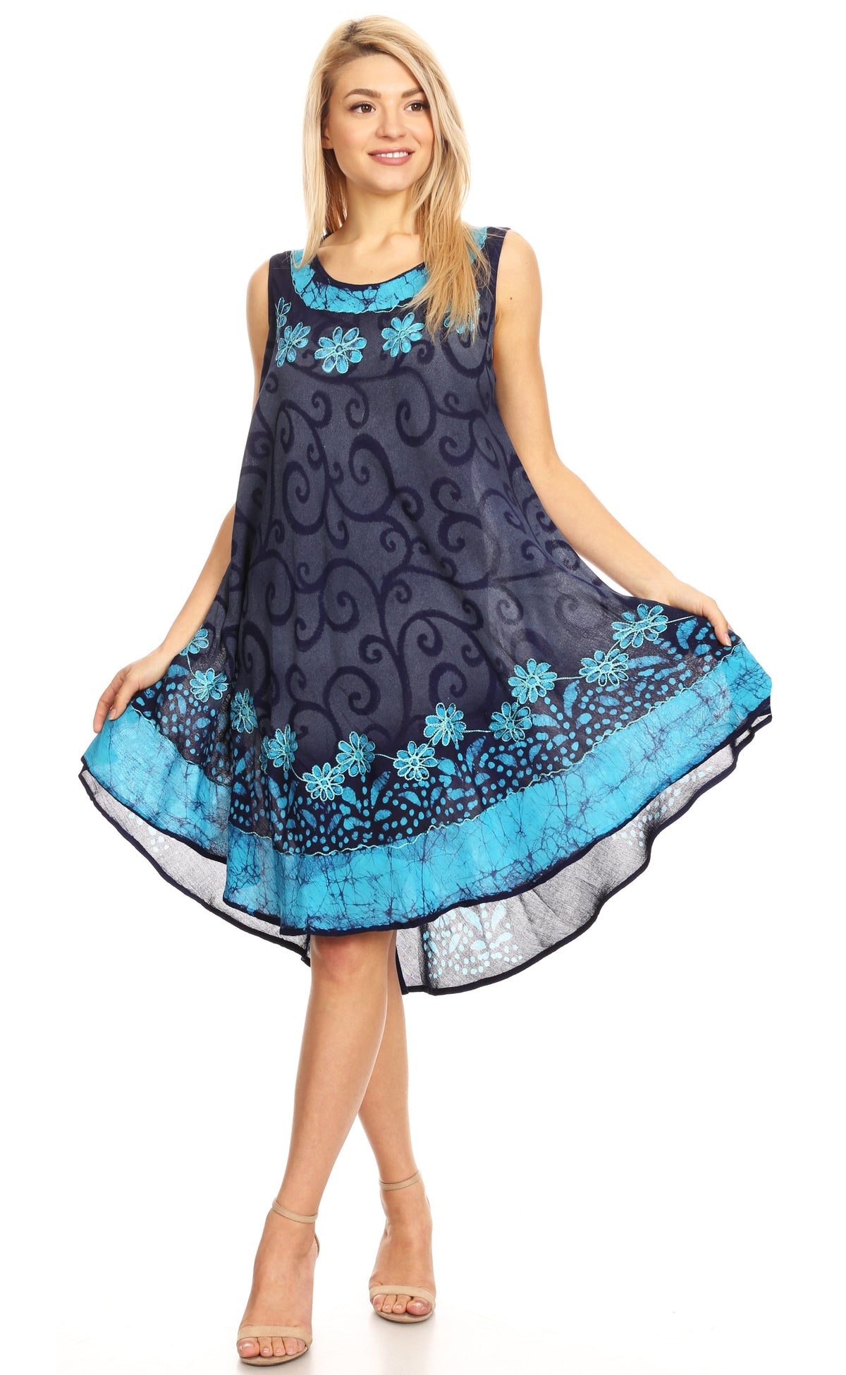Sakkas Anabel Women's Short Flowy Caftan Tank Dress Cover up  Light Swing A-line