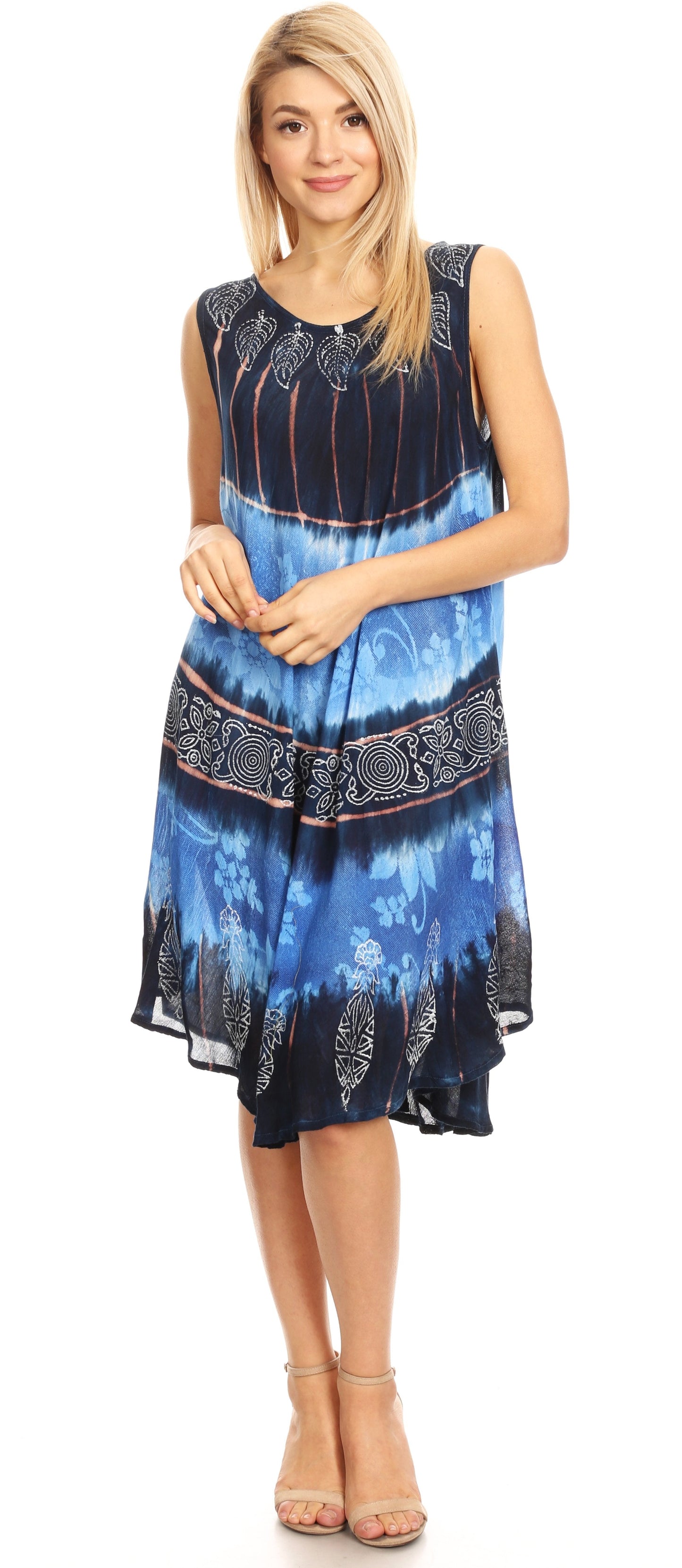 Sakkas Daniella Women's Flowy Tie Dye Relax Caftan Tank Dress Cover up Sleeveless