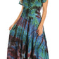 Sakkas Lia Short Sleeve Peasant Maxi Corset Tie-dye Dress with Embroidery Runs Big