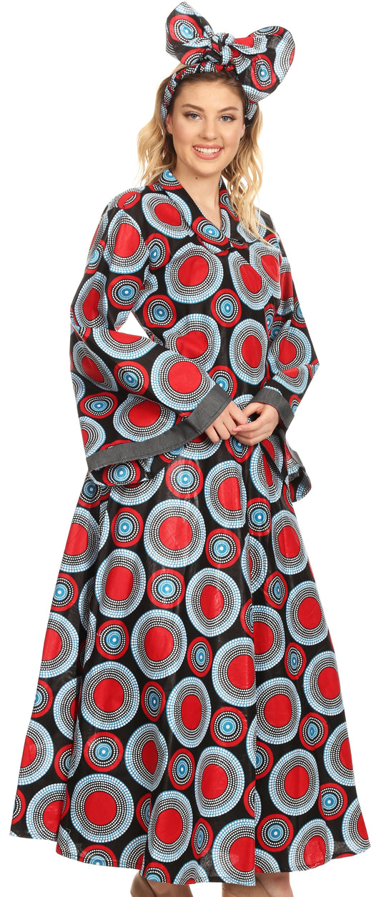 Vestido largo maxi con cuello en V y manga larga de mujer Sakkas Dolores African Ankara
