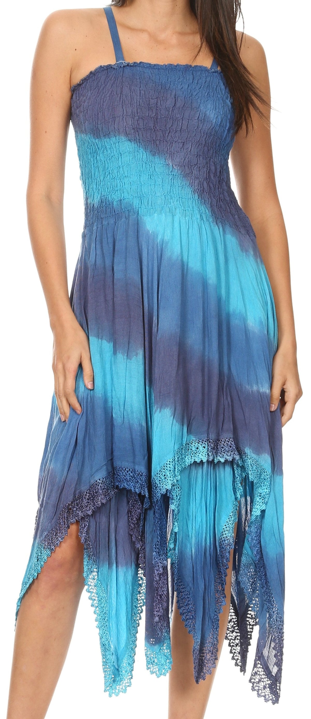 Sakkas Lecia Women's Spaghetti Strap Sleeveless Handkerchief Casual Boho Dress