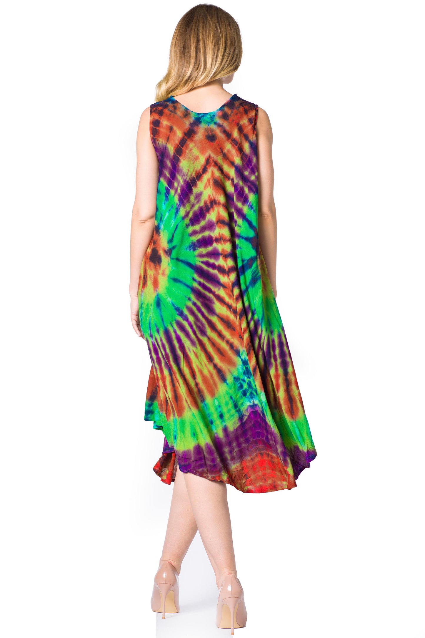 Sakkas Neja - Vestido maxi informal sin mangas holgado con teñido anudado para mujer