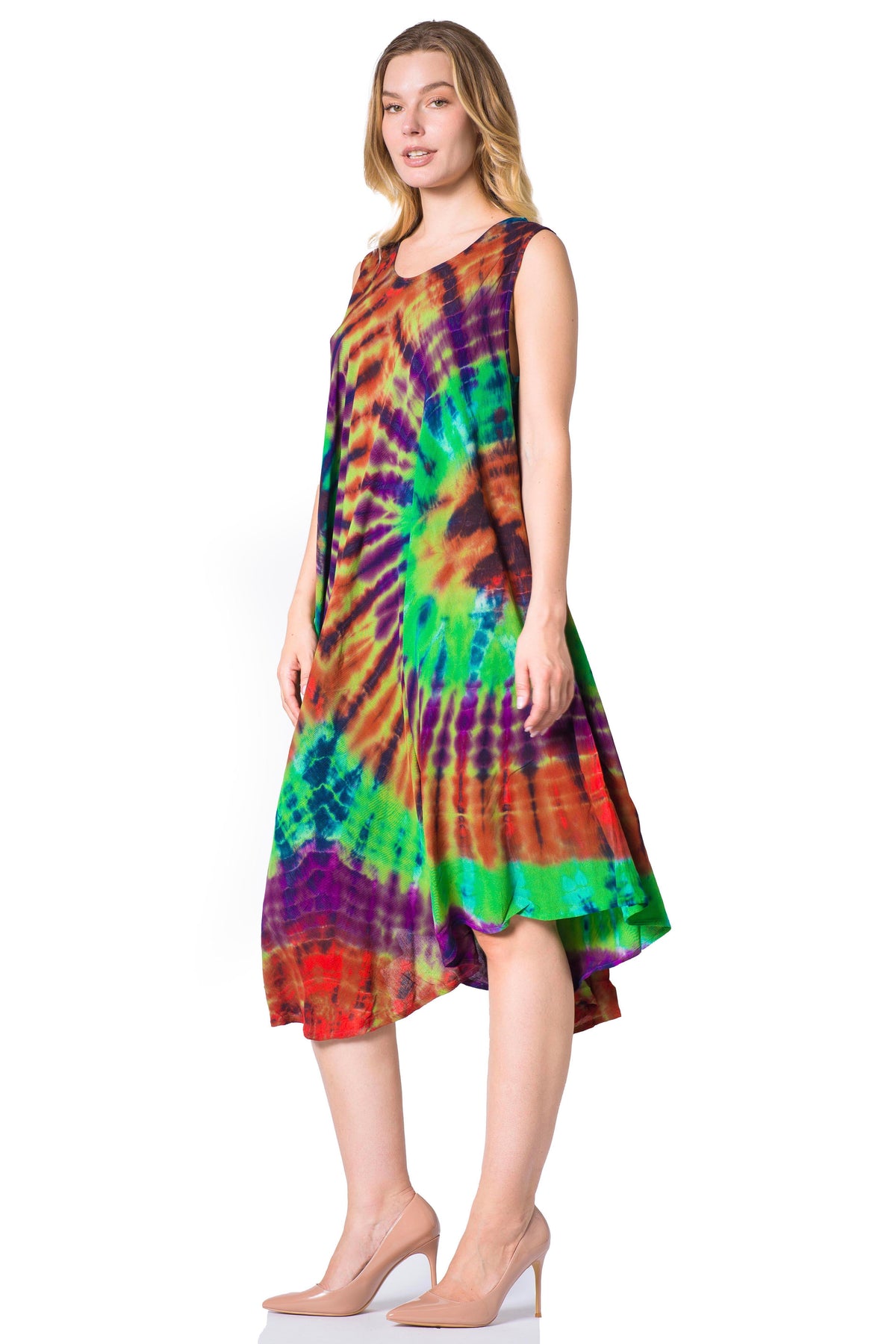 Sakkas Neja - Vestido maxi informal sin mangas holgado con teñido anudado para mujer