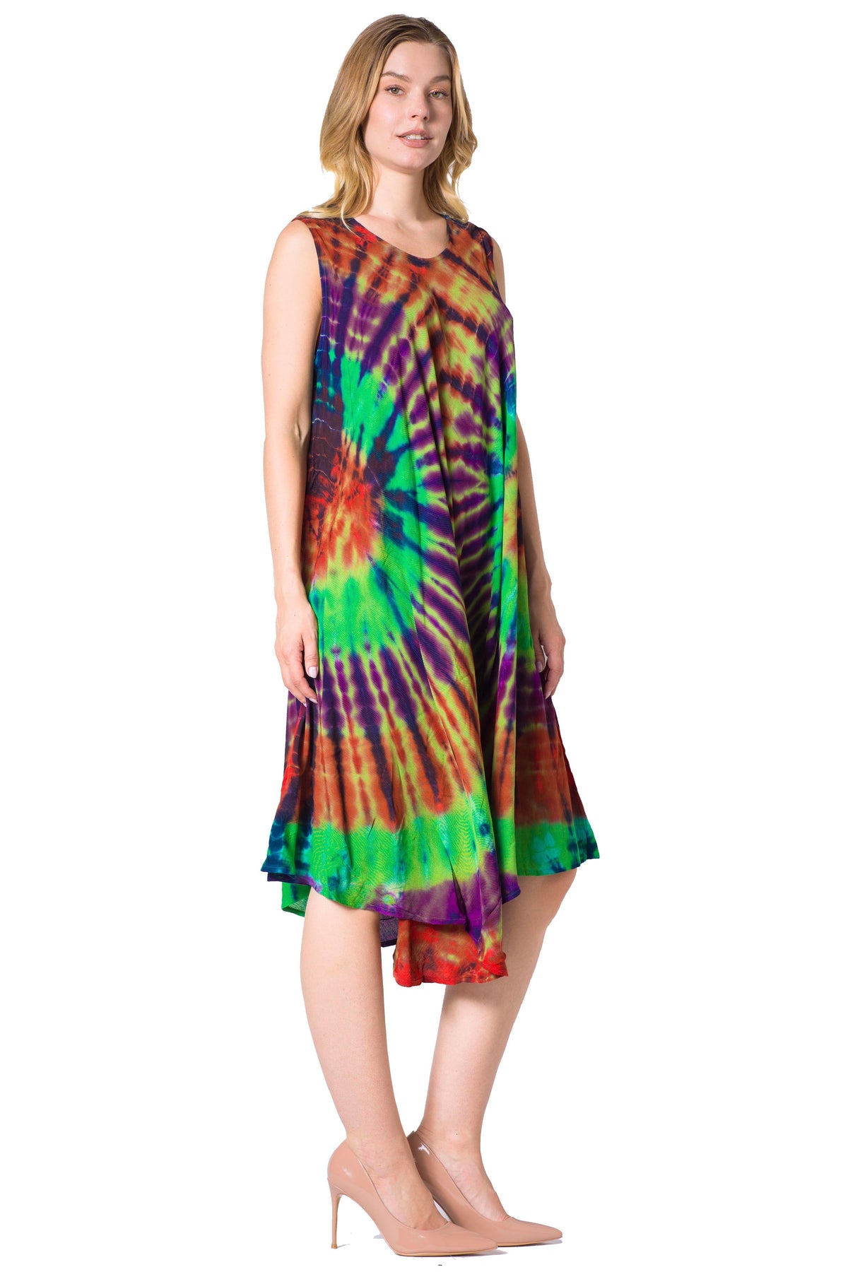 Sakkas Neja - Vestido maxi informal sin mangas holgado con teñido anudado para mujer