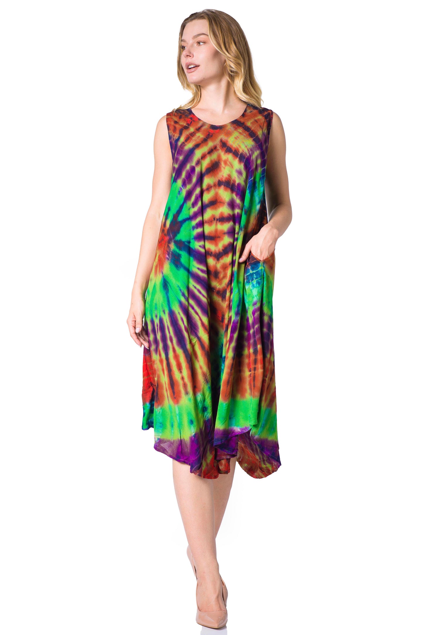Sakkas Neja - Vestido maxi informal sin mangas holgado con teñido anudado para mujer
