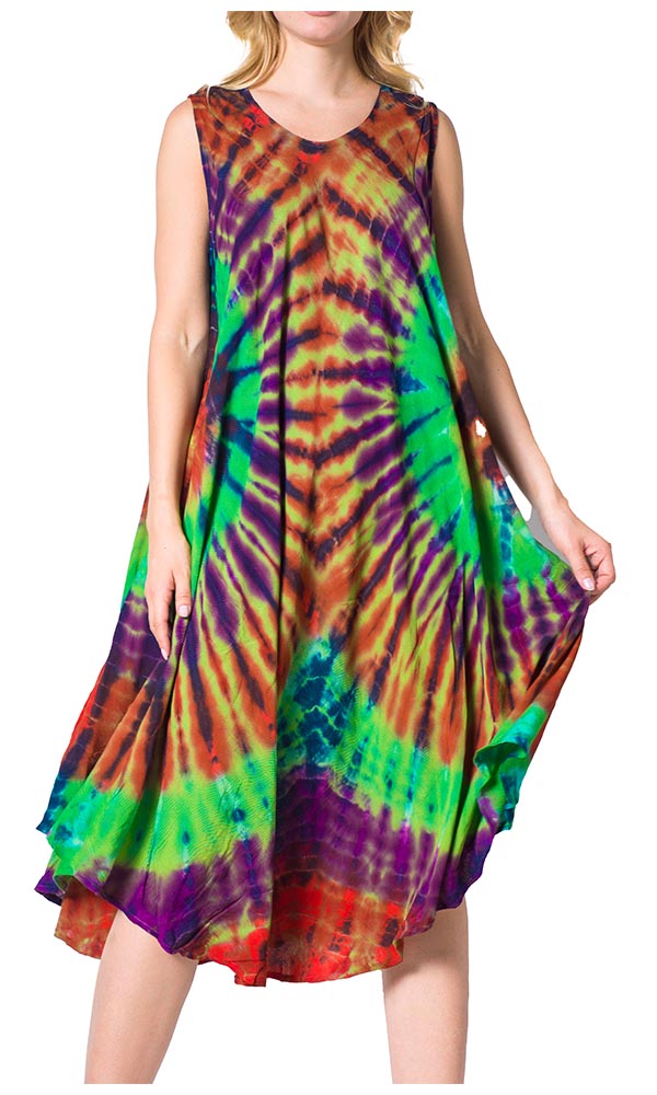 Sakkas Neja - Vestido maxi informal sin mangas holgado con teñido anudado para mujer