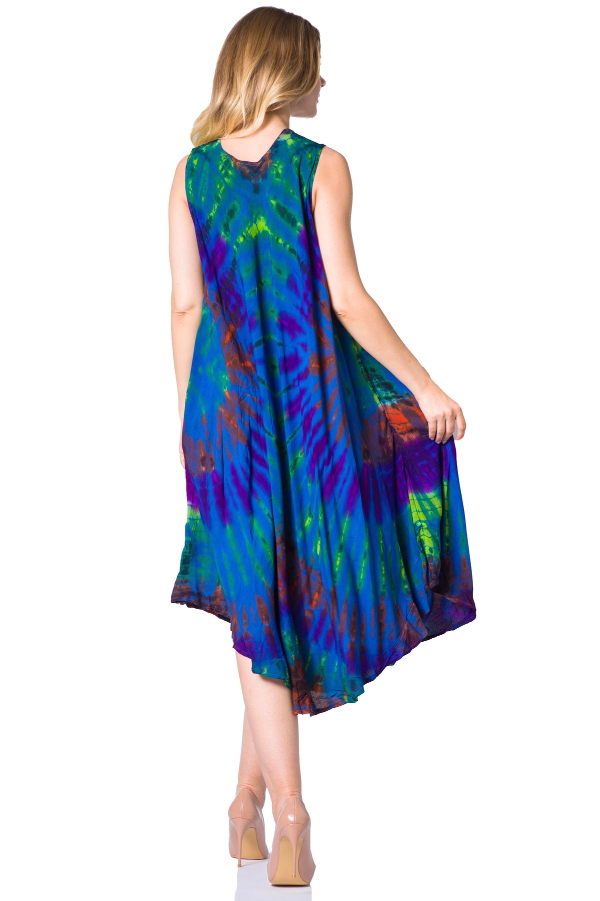 Sakkas Neja - Vestido maxi informal sin mangas holgado con teñido anudado para mujer