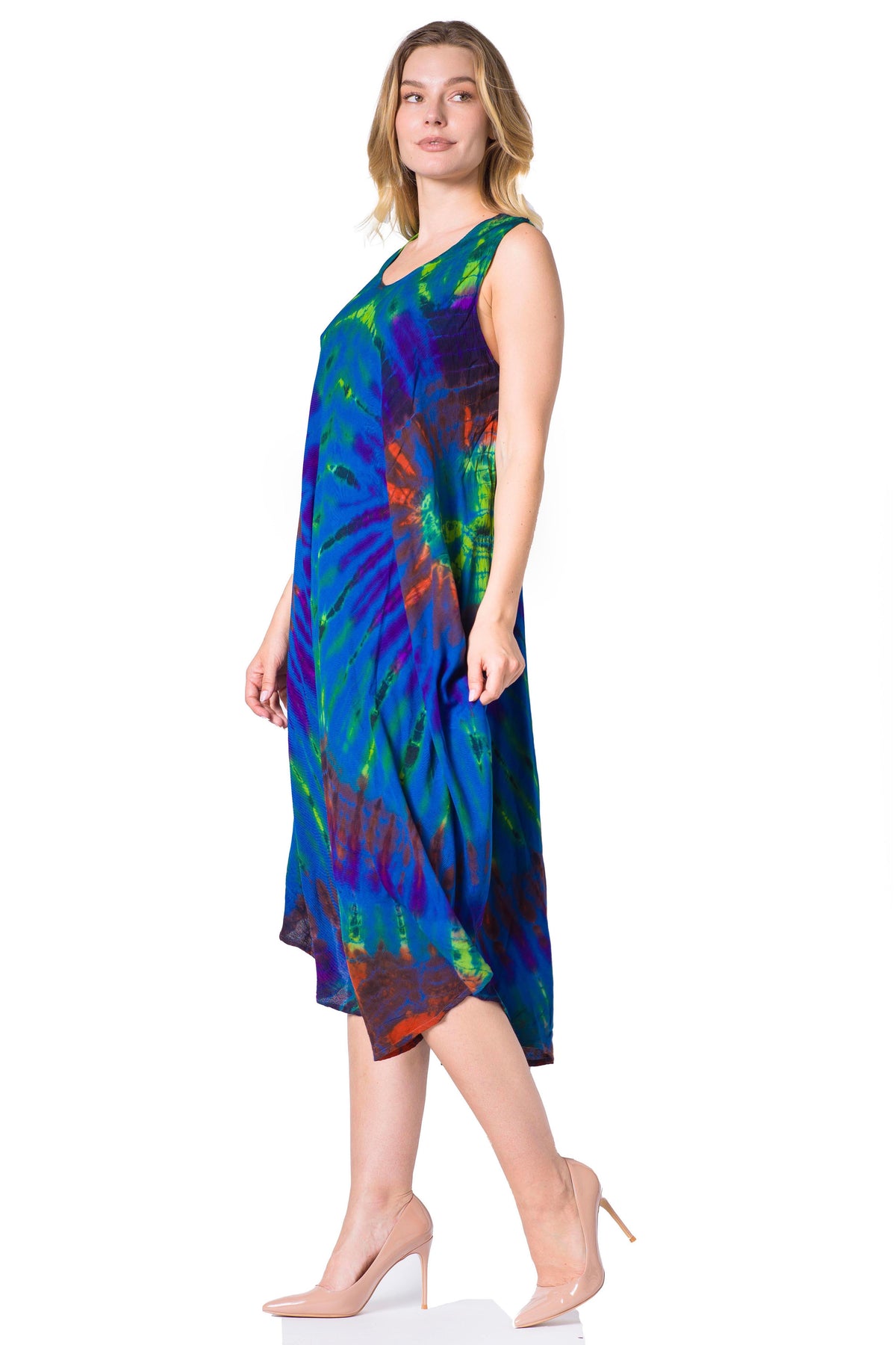 Sakkas Neja - Vestido maxi informal sin mangas holgado con teñido anudado para mujer