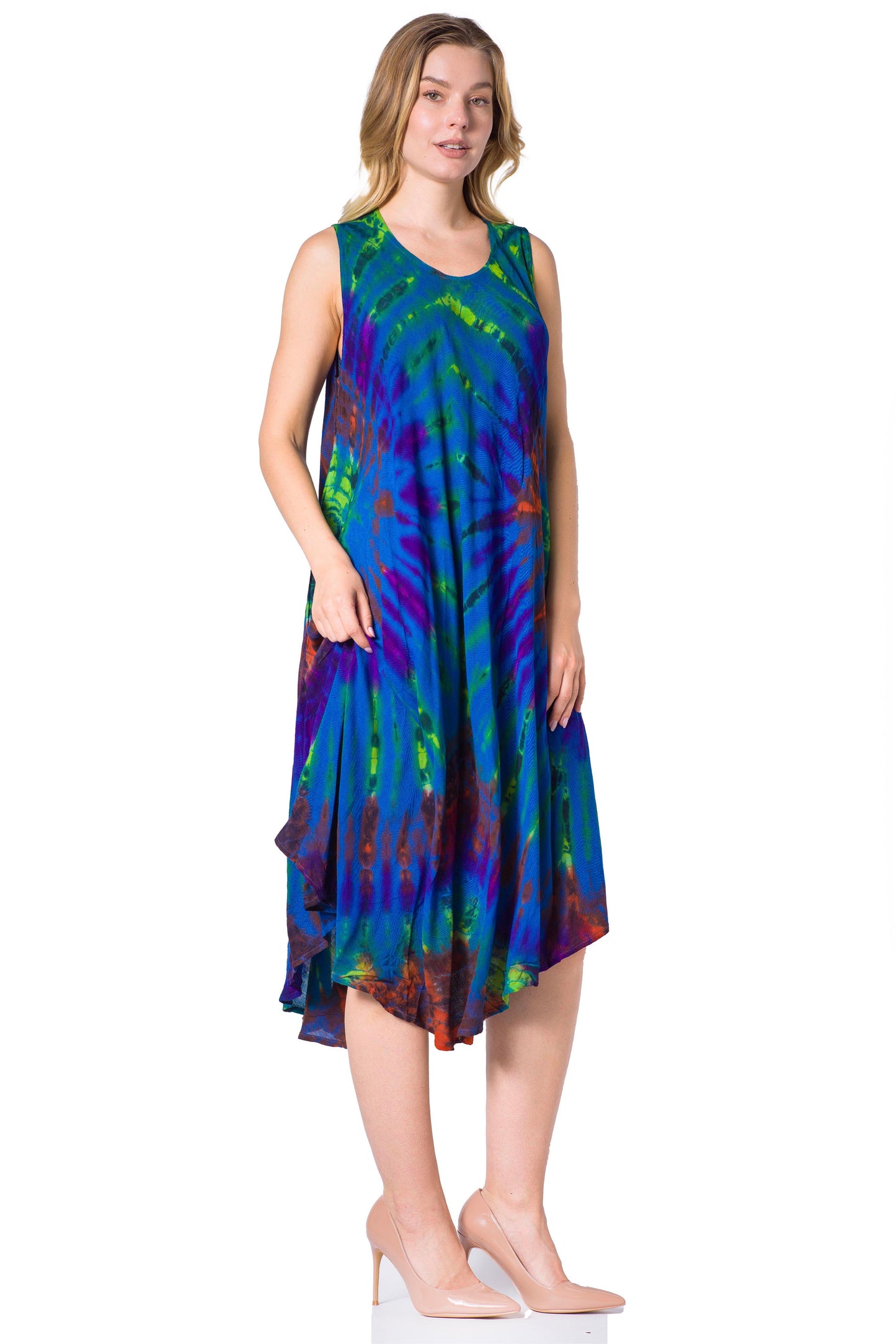 Sakkas Neja - Vestido maxi informal sin mangas holgado con teñido anudado para mujer