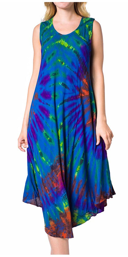 Sakkas Neja - Vestido maxi informal sin mangas holgado con teñido anudado para mujer