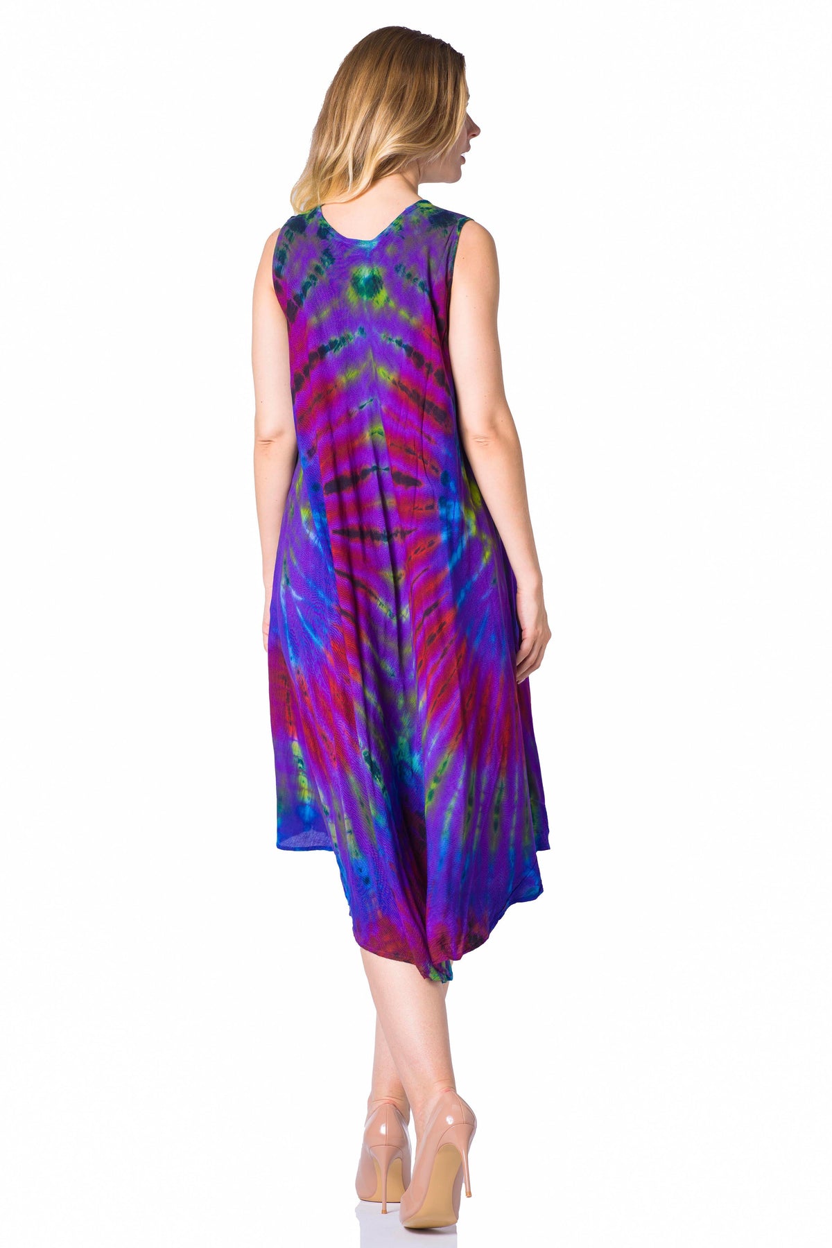 Sakkas Neja - Vestido maxi informal sin mangas holgado con teñido anudado para mujer