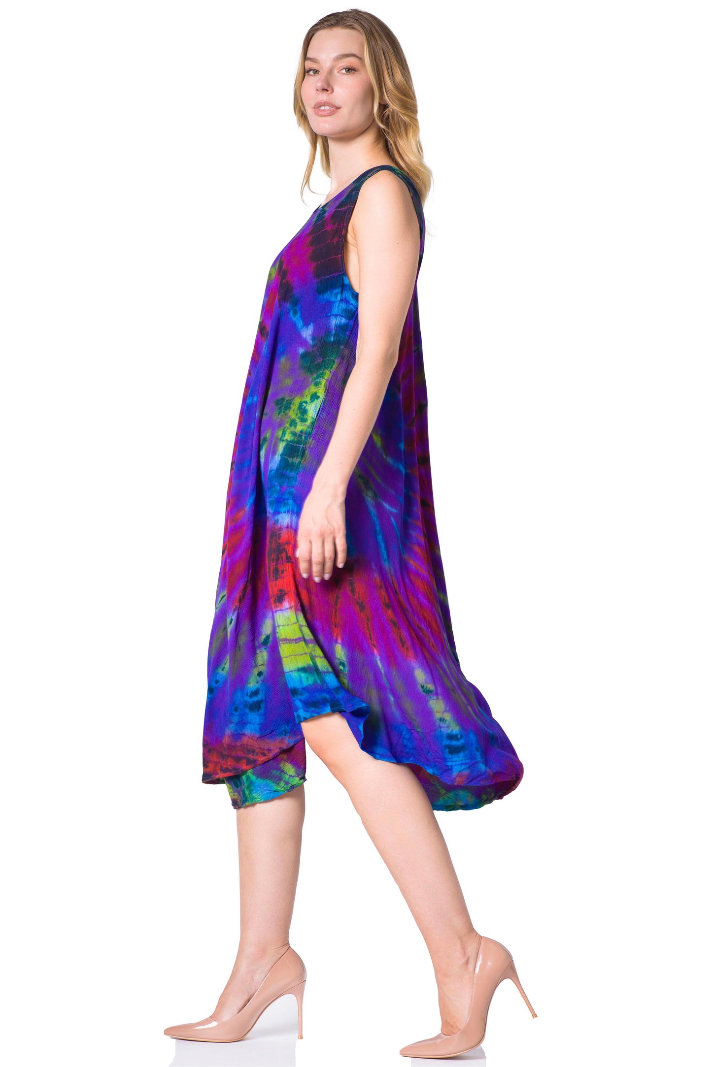 Sakkas Neja - Vestido maxi informal sin mangas holgado con teñido anudado para mujer