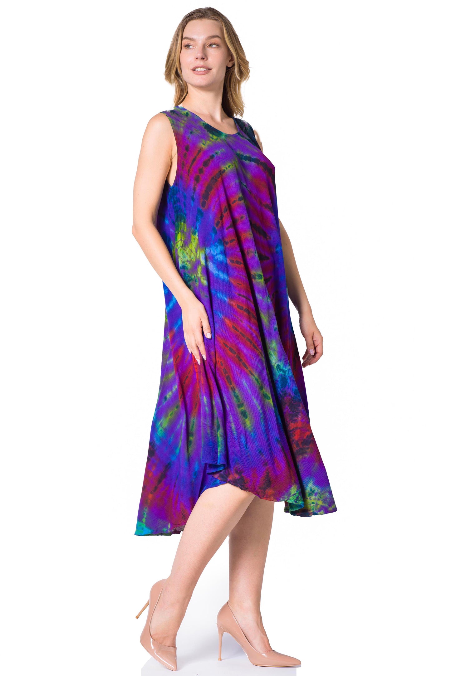 Sakkas Neja - Vestido maxi informal sin mangas holgado con teñido anudado para mujer