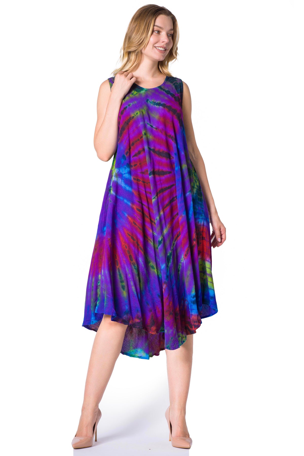 Sakkas Neja - Vestido maxi informal sin mangas holgado con teñido anudado para mujer