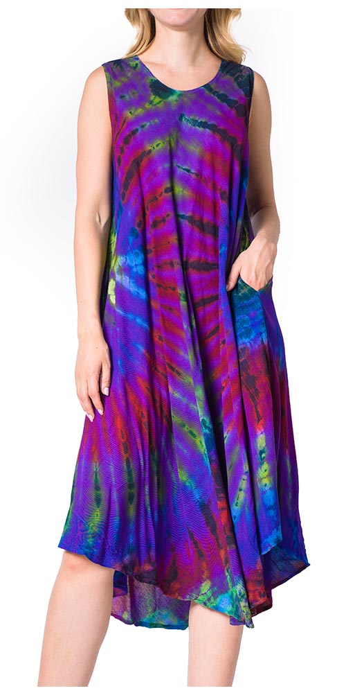 Sakkas Neja - Vestido maxi informal sin mangas holgado con teñido anudado para mujer