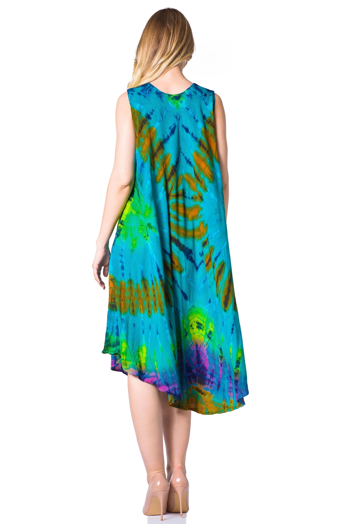 Sakkas Neja - Vestido maxi informal sin mangas holgado con teñido anudado para mujer
