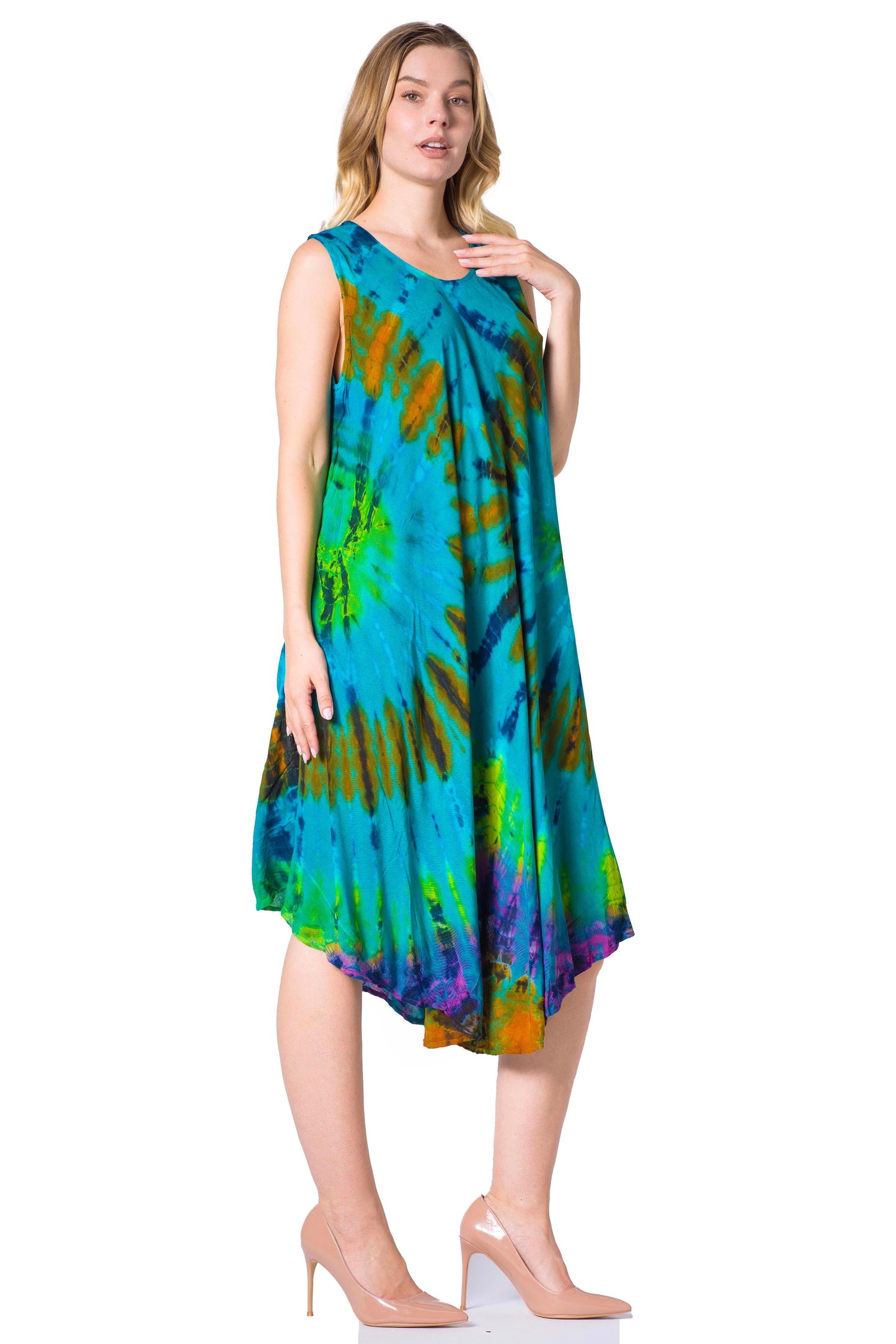 Sakkas Neja - Vestido maxi informal sin mangas holgado con teñido anudado para mujer
