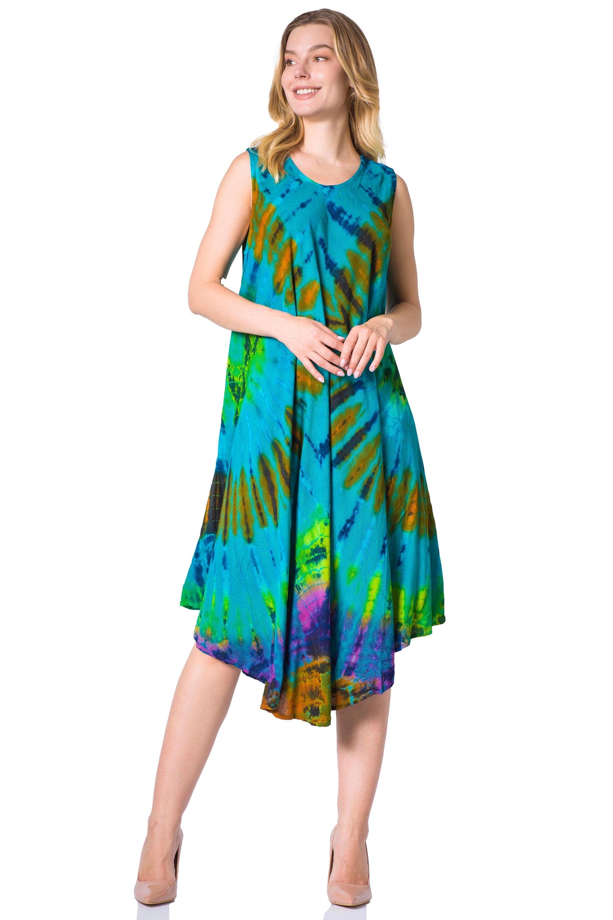 Sakkas Neja - Vestido maxi informal sin mangas holgado con teñido anudado para mujer